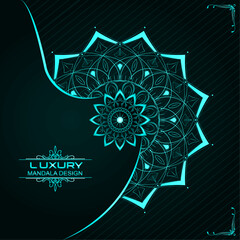 Premium mandala design with gradient light, carve and shadow effect for decoration, cover, template, banner, poster, card | Creative mandala floral background with ornament and cyan colour