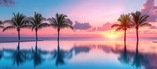 Fototapeta premium Tropical Sunset Over Infinity Pool