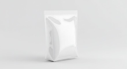 Empty Transparent Plastic Pouch Packaging on Plain Background