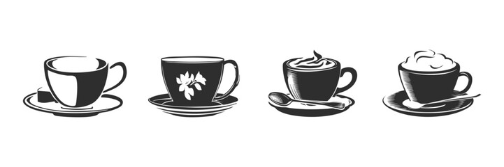 Coffee Cup Silhouette Set. Variety Of Coffee Mugs And Designs For Cafes And Restaurants. Isolated Vector Illustration Collection