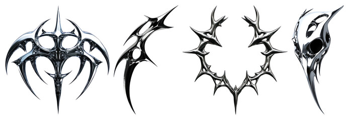 PNG Futuristic metallic abstract shapes, element set on transparent background