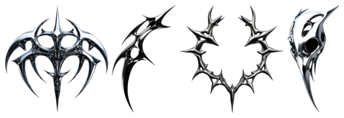 PNG Futuristic metallic abstract shapes, element set on transparent background