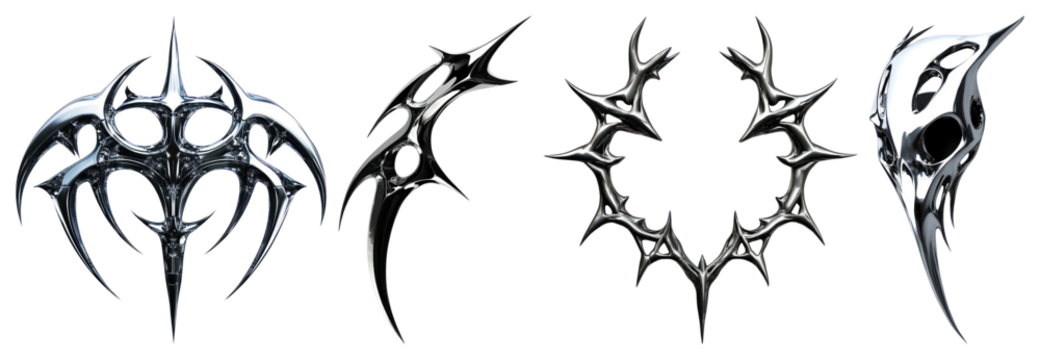 PNG Futuristic metallic abstract shapes, element set on transparent background