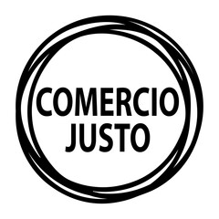 Logo con texto Comercio Justo en español en marco circular con líneas	