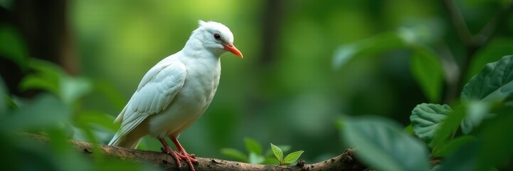 Obraz premium White bird meticulously cleans feathers amidst jungle greenery , shadow, wing