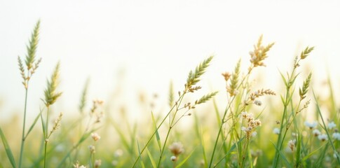 Close-up of wild grasses & tiny blossoms on white , color, nature, green