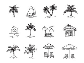 Exotic Vacation Destination line art icon unique style