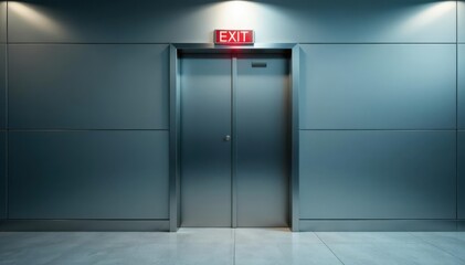 Steel emergency exit door, airport, closed, locked, emergency, escape, terminal