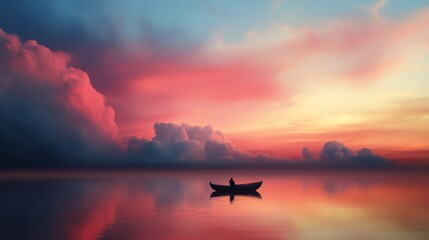 A peaceful moment captured in a glowing sky, filled with soft floating clouds reflecting the sun's warmth,