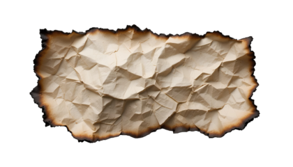 Old paper with burnt edges isolated on transparent background