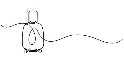 Continuous one line drawing of travel suitcase design. Travel bag in single line draw illustration. Editable stroke, Suitcase one continuous line for travel. Bag linear icon. Editable stroke drawing. 