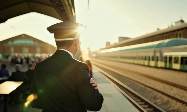 Portrait of Train Engineer Looking at Railway Station