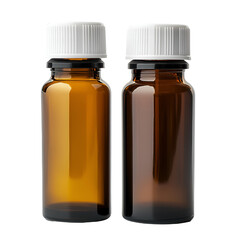 Fototapeta premium Two amber glass bottles with white caps on black background