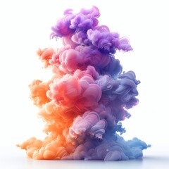 Fototapeta premium Dense burst of rainbow smoke emerging from the center, expanding outward in soft plumes, each layer distinct against a white background. Colorful explosion concept