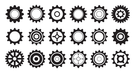 Uniform gear icons in a minimalistic design for industry-related visuals.