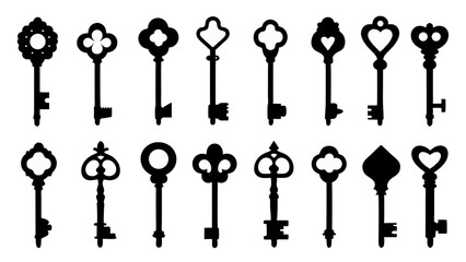 set of key silhouette vector on tranparent background