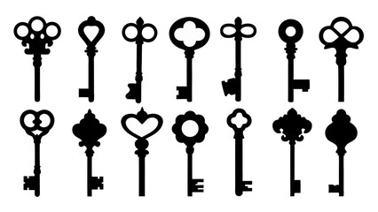 set of key silhouette vector on tranparent background