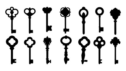 set of key silhouette vector on tranparent background