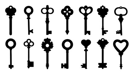 set of key silhouette vector on tranparent background