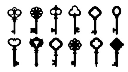 set of key silhouette vector on tranparent background