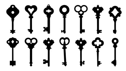 set of key silhouette vector on tranparent background