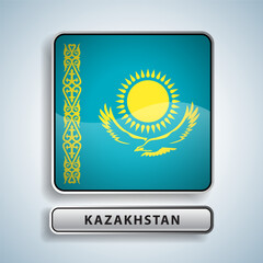 Kazakhstan flag square button Isolated on color gradient background. Exclusive Icon flag