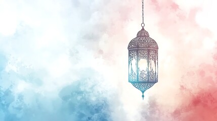 Obraz premium Ramadan Lantern with Cloudy Sky.