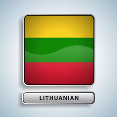 Fototapeta premium Lithuanian flag square button Isolated on color gradient background. Exclusive Icon flag