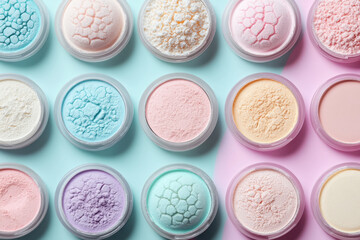 Best makeup powders for your skin: A variety of powders in different shades and finishes displayed in elegant packaging on a marble countertop.