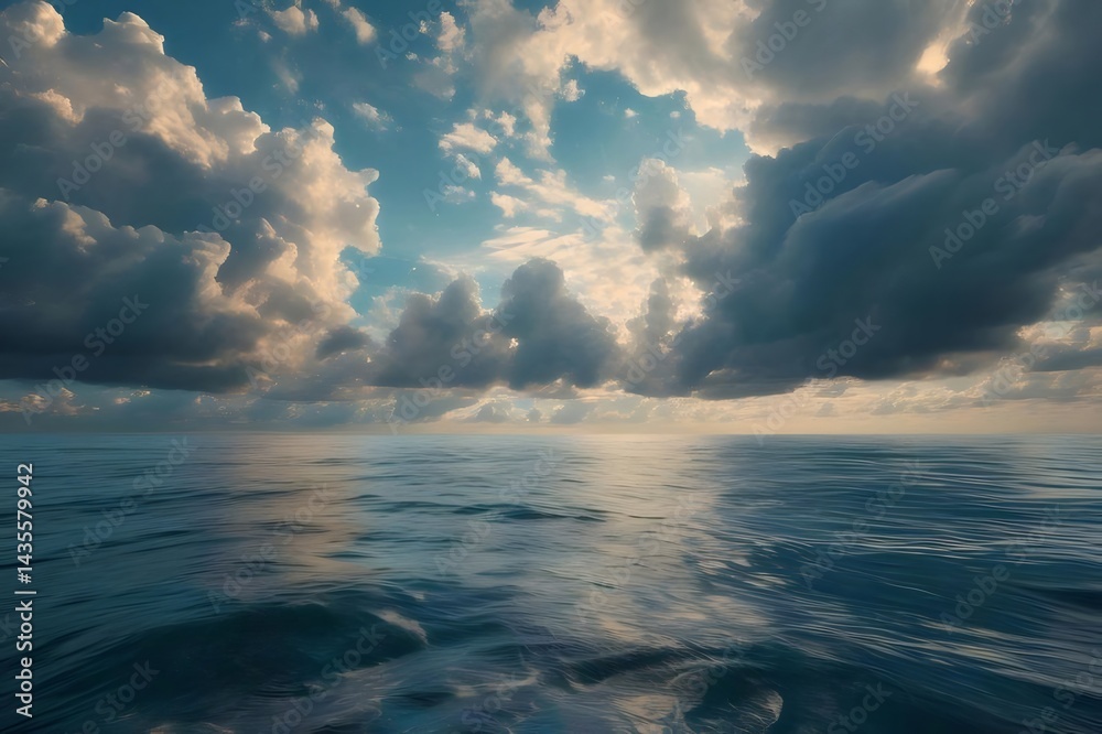 Aufkleber 青い海と空に浮かぶ雲の美しい風景 水面と太陽の光が織りなす穏やかな光景