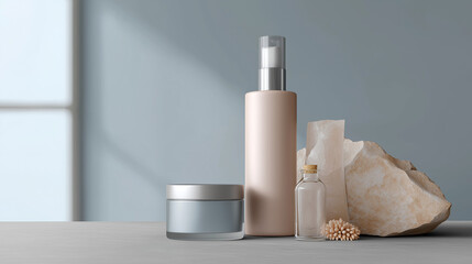 Cosmetic Product Mockup with Soft Light and Mineral Background