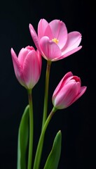 Obraz premium Macro shot of delicate pink flowers standing out against black, garden, beautiful