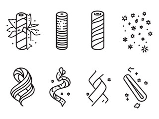 Festive Streamer Roll line art icon party event decoration style