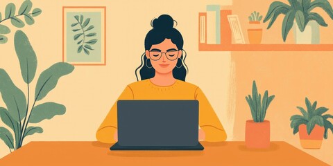 Fototapeta premium Illustrator using a drawing tablet connected to her laptop.
