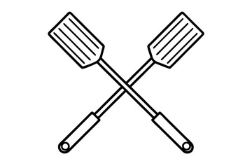 Bbq Grill With Crossed Spatulas Line Art Vector Illustration