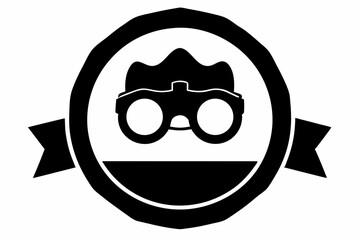 Binoculars Inside Badge Silhouette Vector Illustration