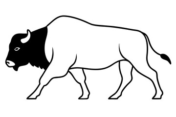 Bison Walking Across Plains Line Art Vector Illustration