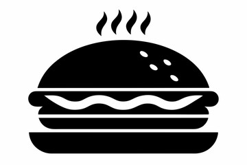 Cheeseburger Icon With Steam Silhouette Vector Illustration
