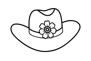 Cowgirl Hat With Flower Crown Line Art Vector Illustration