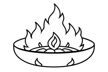Fire Pit With Flames And Logs Line Art Vector Illustration