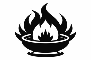 Fire Pit With Flames And Logs Silhouette Vector Illustration