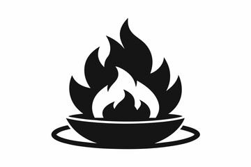 Fire Pit With Flames And Logs Silhouette Vector Illustration