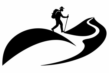 Hiker Climbing Switchback Trail Silhouette Vector Illustration