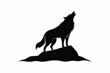 Howling Coyote On Cliff Silhouette Vector Illustration