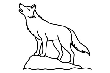 Howling Coyote On Cliff Line Art Vector Illustration