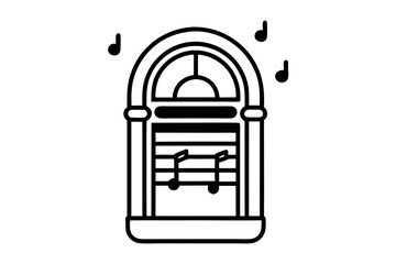 Jukebox With Musical Notes Line Art Vector Illustration