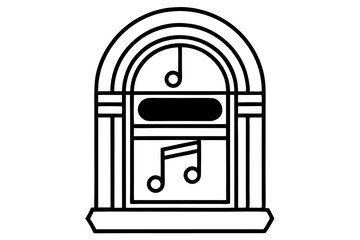Jukebox With Musical Notes Line Art Vector Illustration