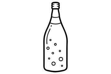 Retro Soda Bottle With Bubbles Line Art Vector Illustration