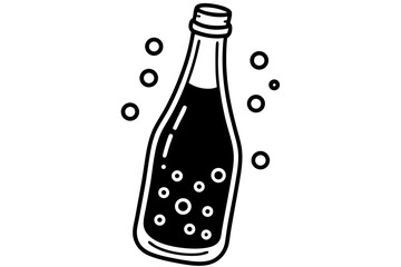 Retro Soda Bottle With Bubbles Line Art Vector Illustration
