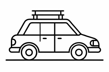 Road Trip Car With Roof Rack Line Art Vector Illustration